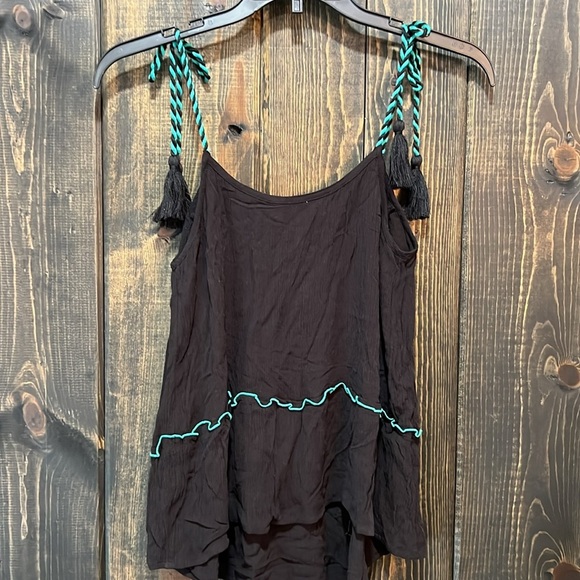 Arizona Jeans Boho Rope Tank Top Size S Black Teal Embroidered Y2K Contrast - Picture 5 of 8